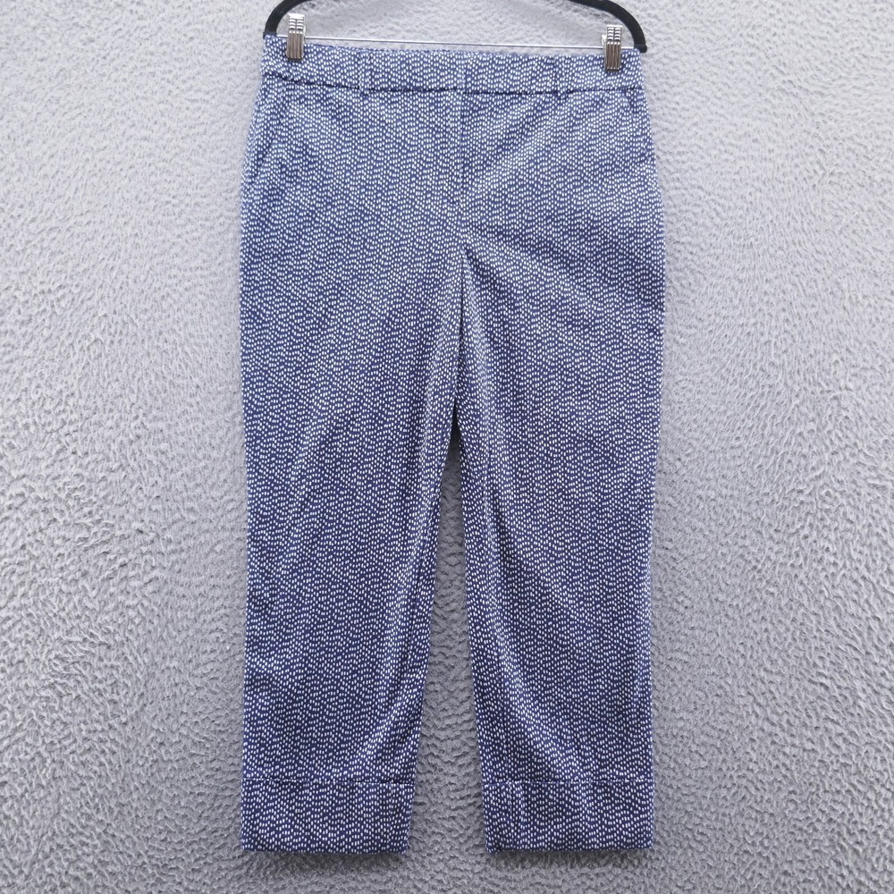 Chicos Navy Blue White Dotted Slim Ankle Pants Cuffed Hem Womens Size 1 US 8